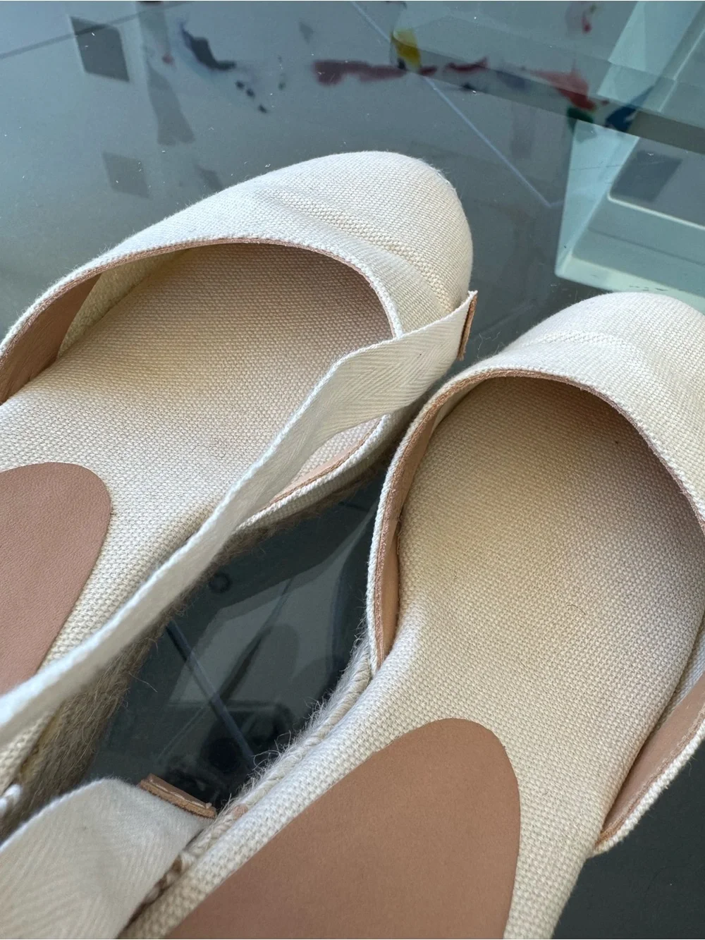 Beige Canvas Espadrille Wedge with Ankle Ties